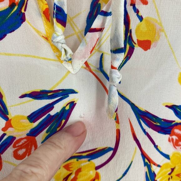 YUMI KIM Blouse 100% Silk Floral Flowy Romantic Feminine Oversized Yellow Red XS - Picture 3 of 7